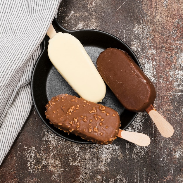 Top view ice creams on table