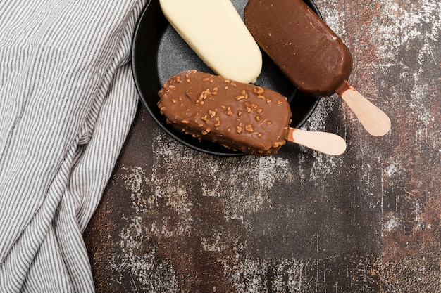 Top view ice creams on table