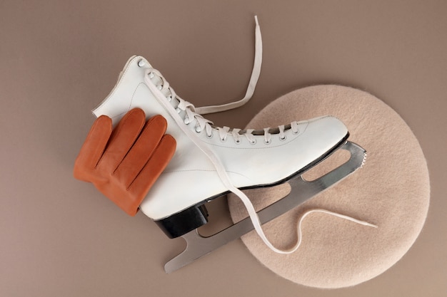 Free photo top view ice skates still life