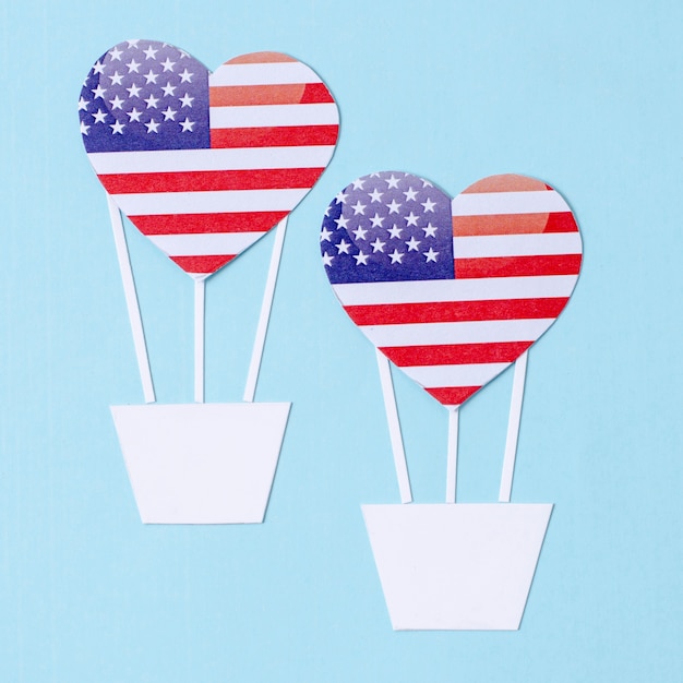 Free Photo top view independence day decorations with hearts