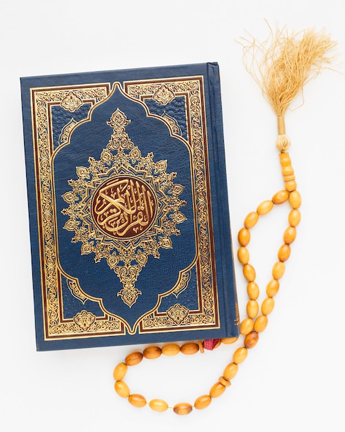 Free photo top view islamic new year with quran book