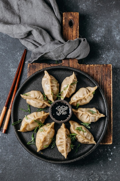 Top view japanese dumplings assortment