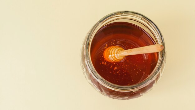 Top view jar with homemade honey