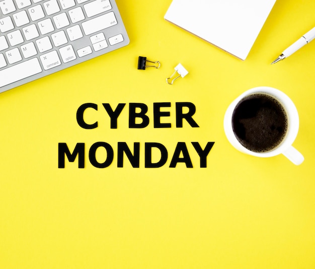 Free Photo top view of keyboard with coffee for cyber monday