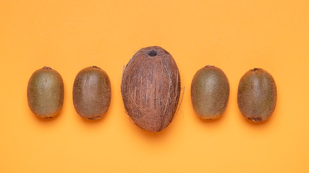 Free photo top view kiwi and coconut arrangement