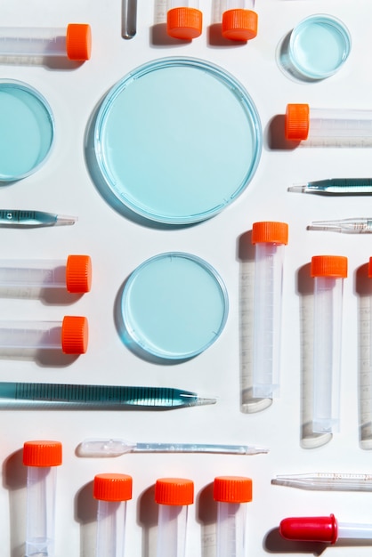 Top view laboratory samples arrangement