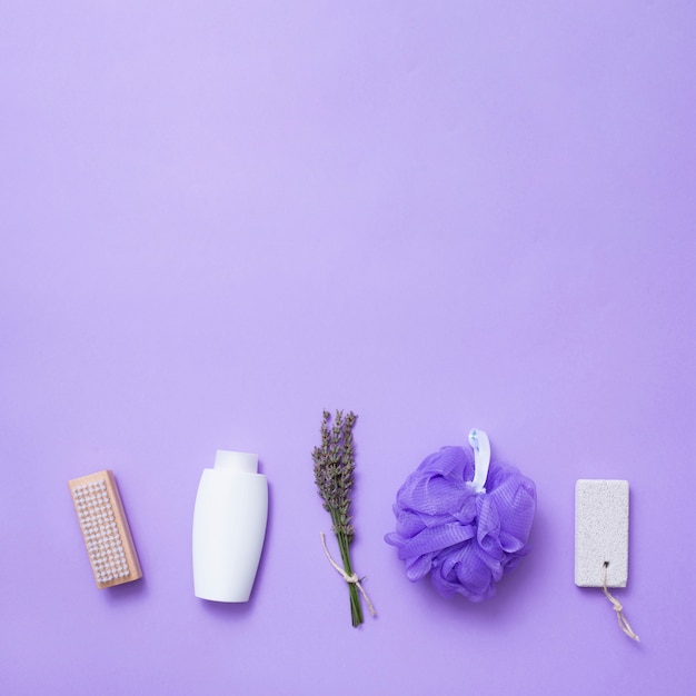 Free photo top view lavender concept and spa products