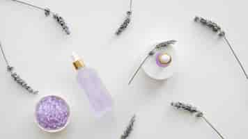 Free photo top view lavender skincare products