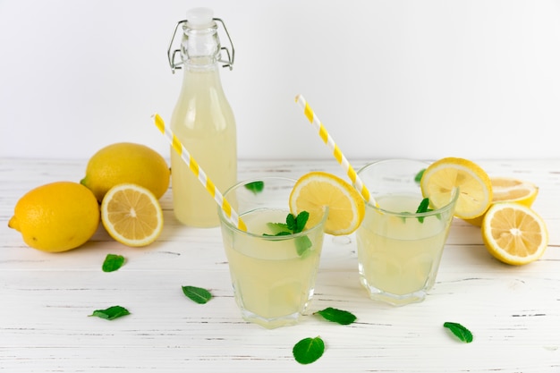 Top view lemonade glasses arrangement