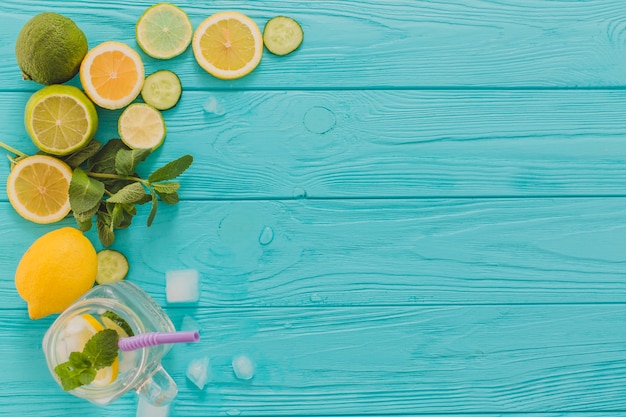 Top view of lemons and limes for mojitos