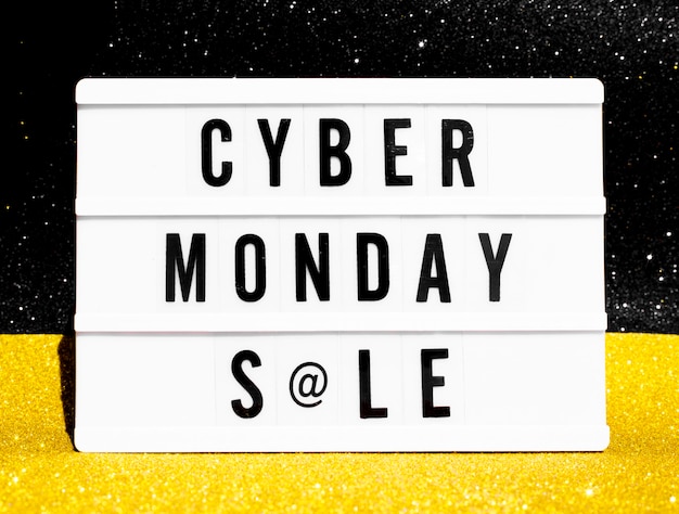 Free photo top view of light box for cyber monday with glitter