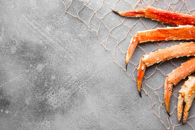 Top view lobster catch in fishnet