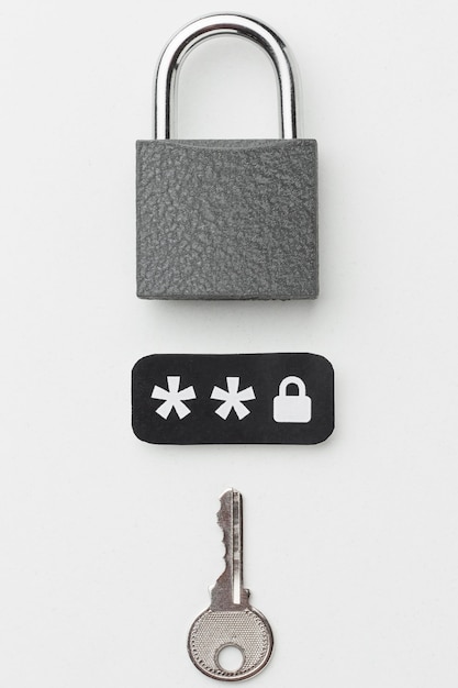 Top view of lock with key and password