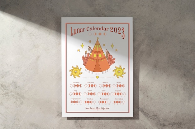 Top view lunar calendar with tent drawing