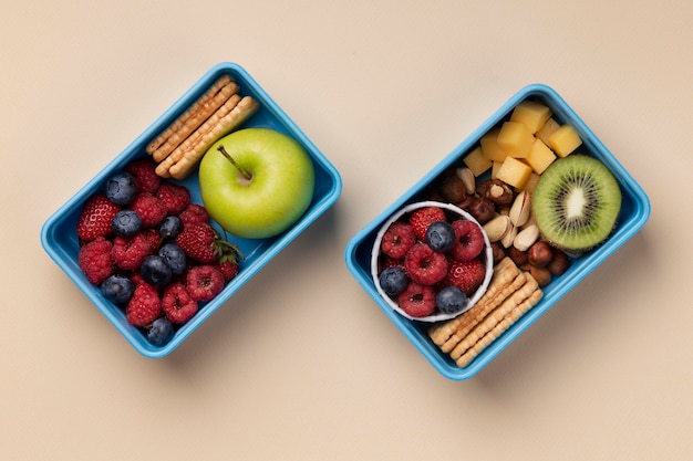 Free photo top view lunch boxes assortment