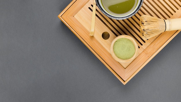 Free photo top view of matcha tea preparation