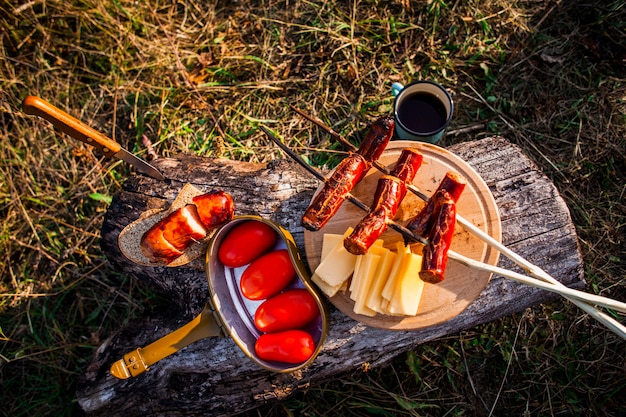 Free photo top view meal for camping days