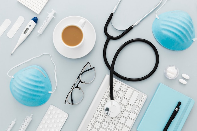 Free Photo top view medic equipment on desk