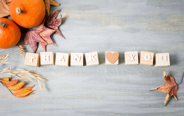 Free photo top view of message for thanksgiving with autumn leaves