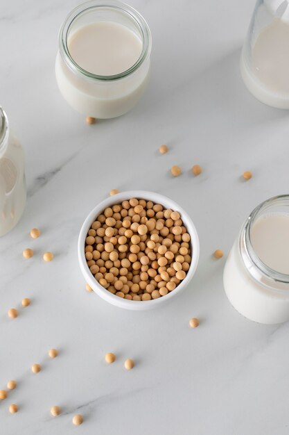 Top view milk day concept with chickpeas