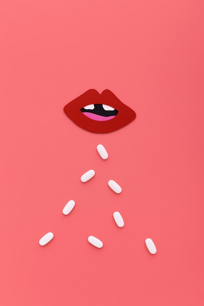 Top view of mouth shape with pills