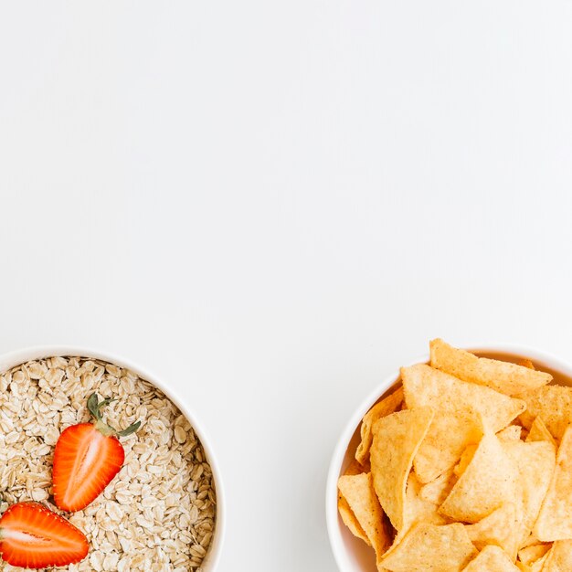 Top view nachos vs oatmeal