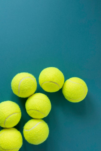 Top view of new tennis balls with copy space