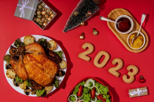 Top view new year food assortment