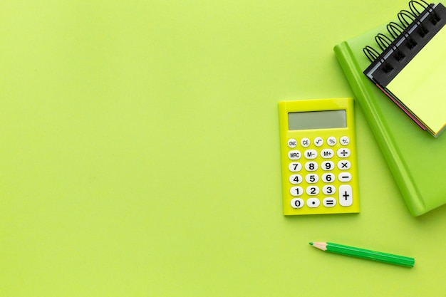 Top view notebooks and calculator