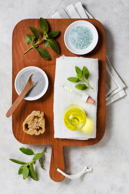 Top view oil and facial mask made from plants