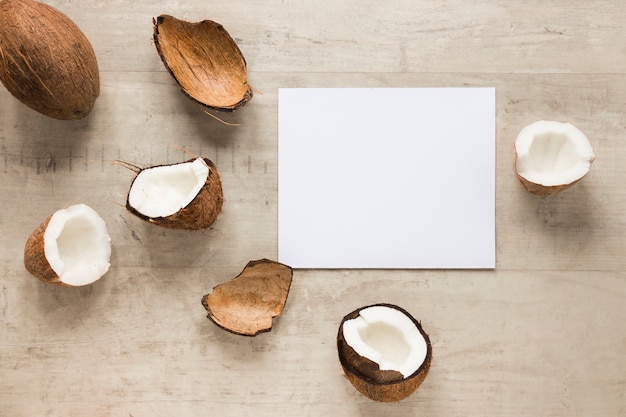 Top view organic coconuts on the table