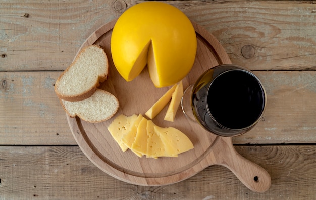 Top view organic homemade cheese with bread