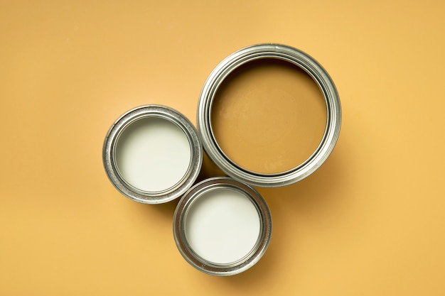 Top view paint cans arrangement