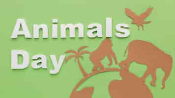 Free photo top view of paper animals with planet for animal day