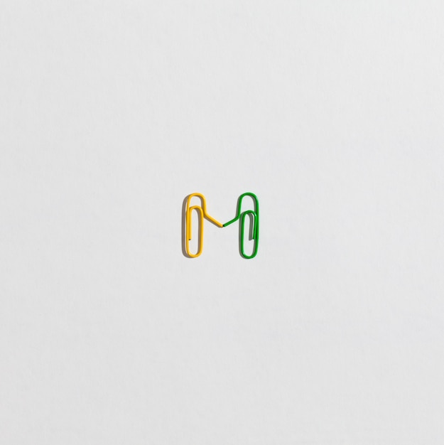 Top view paper clips on white background