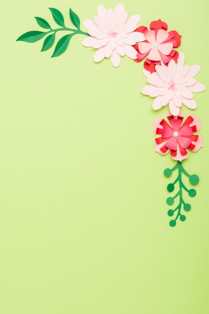 Top view of paper flowers with copy space