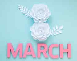 Free photo top view of paper flowers with month for women's day