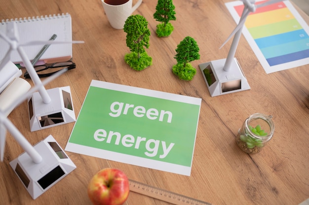 Free photo top view paper with green energy message