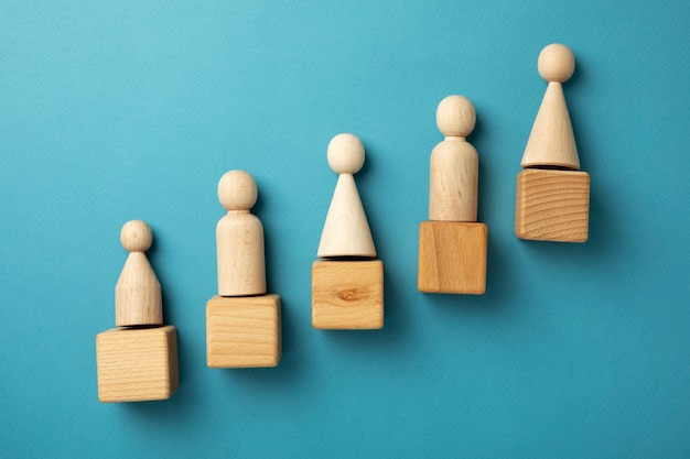 Top view pawns and wooden cubes