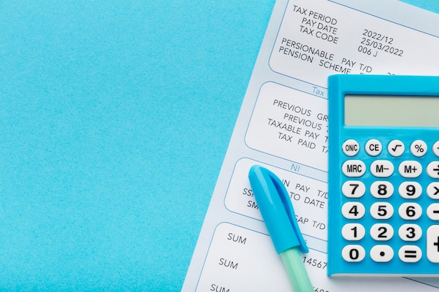 Top view payroll frame with copy space