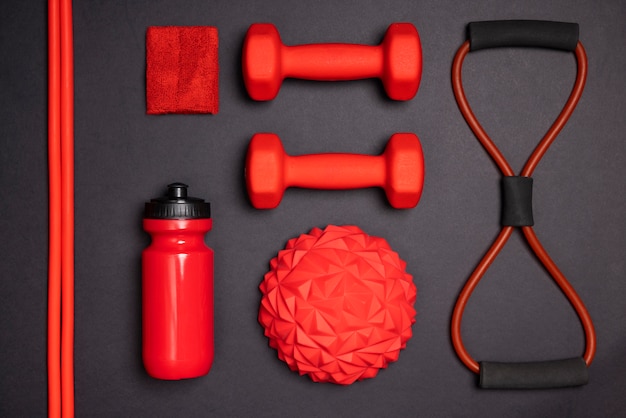 Free Photo top view perfectly ordered fitness items