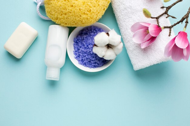 Top view of personal hygiene items