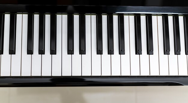 Top view of piano keys