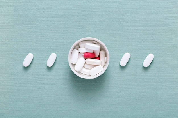 Top view of pills in bowl