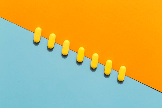 Top view of pills in a diagonal row