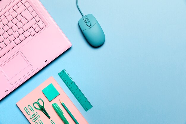 Top view of pink keyboard with copyspace