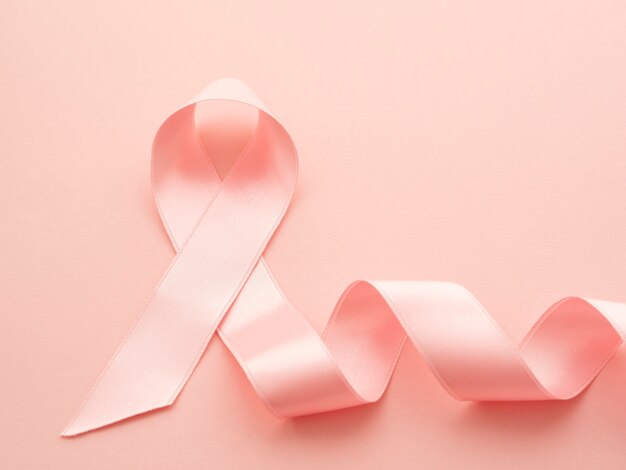 Top view pink ribbon cancer concept