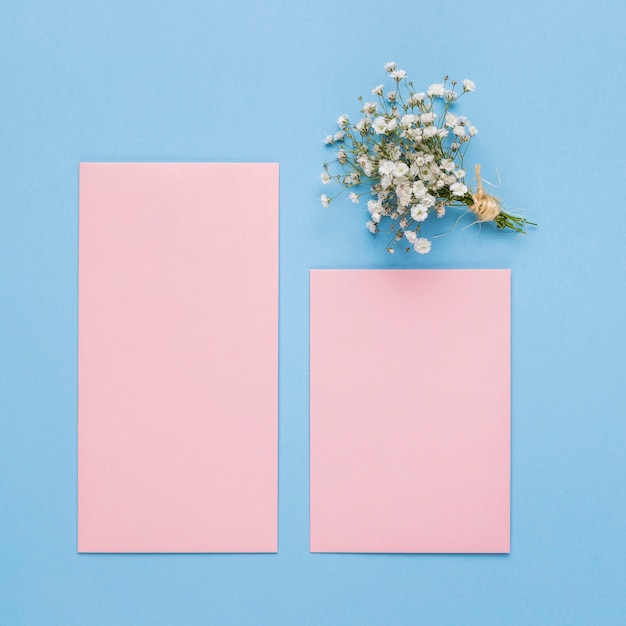 Top view pink wedding invitation 