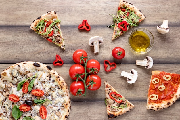 Free photo top view pizza topping arrangement