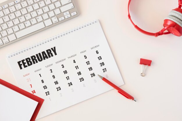 Top view planner february calendar